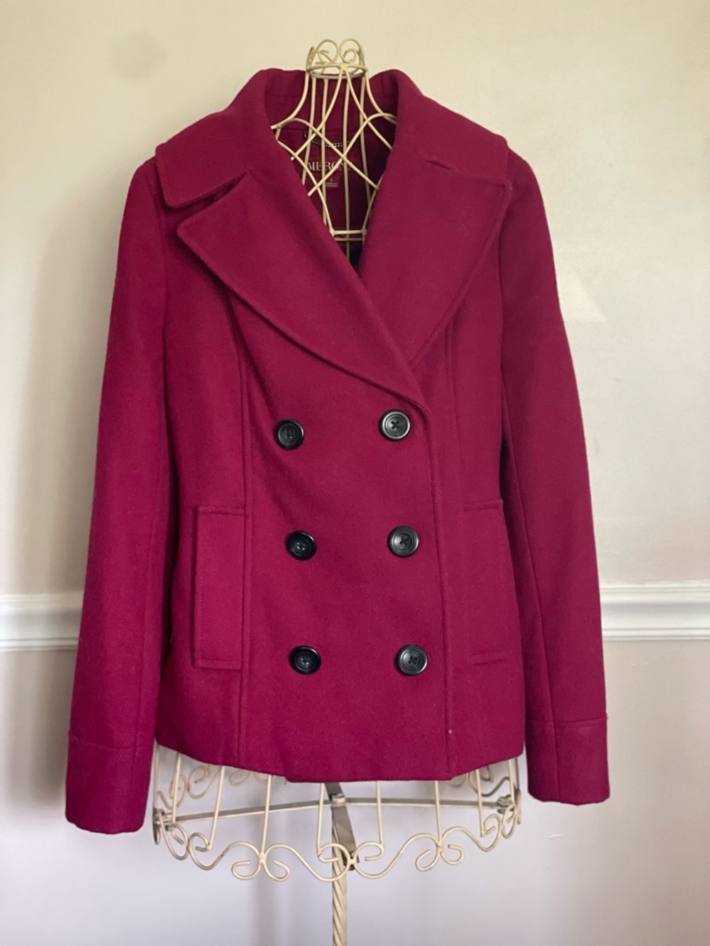 Merona Women's Double-Breasted Peacoat Jacket in Burgundy